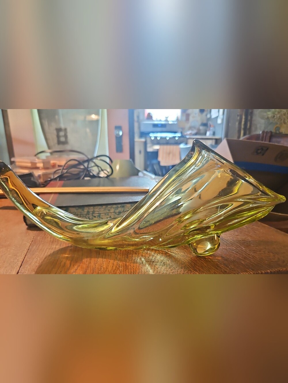 Handblown Glass Green Cornucopia